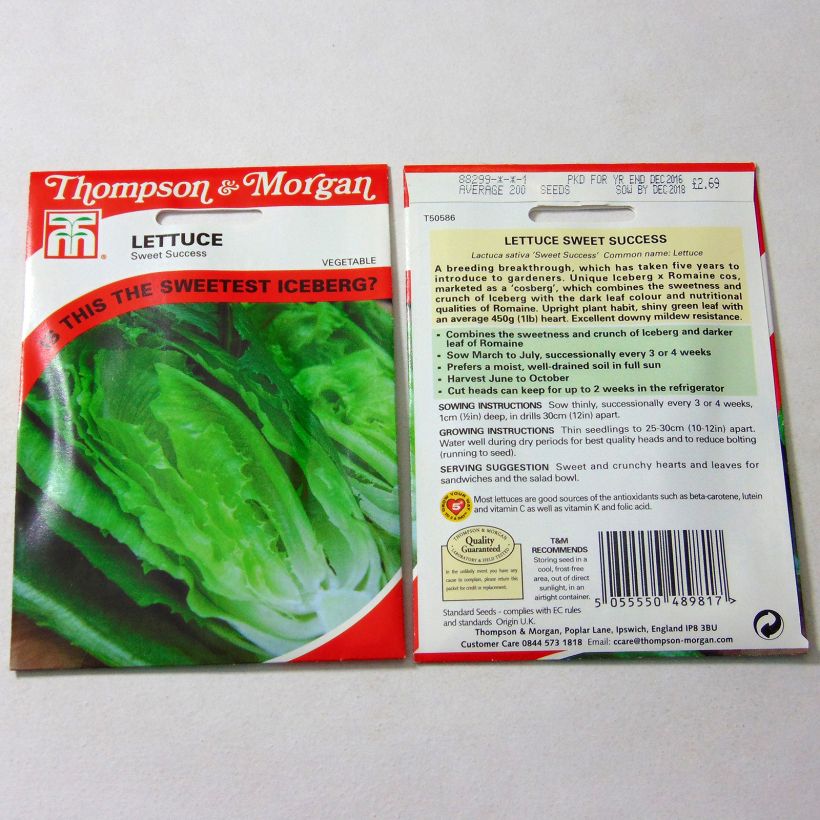 Exemple de spécimen de Laitue hybride Sweet Success le sachet de 200 graines tel que livré