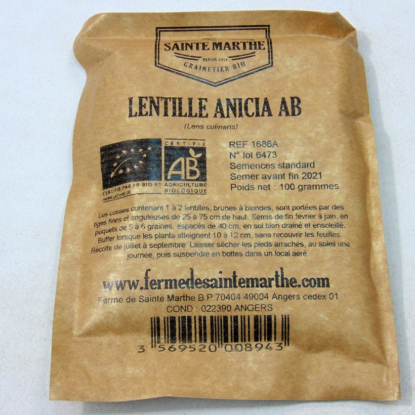 Exemple de spécimen de Lentille Anicia Bio - Ferme de Sainte Marthe Graines tel que livré