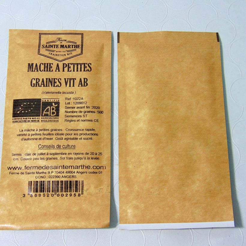 Exemple de spécimen de Mâche à Petite Graine Vit Bio - Ferme de Sainte Marthe le sachet de 500 graines (1g) tel que livré