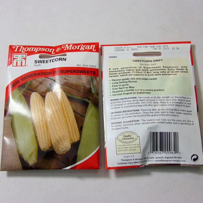 Exemple de spécimen de Maïs doux sucré Swift - Zea mays Graines tel que livré