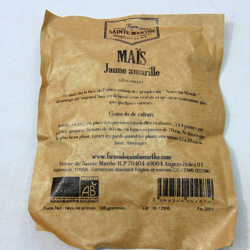 Exemple de spécimen de Maïs jaune Amarillo Bio - Ferme de Ste Marthe tel que livré