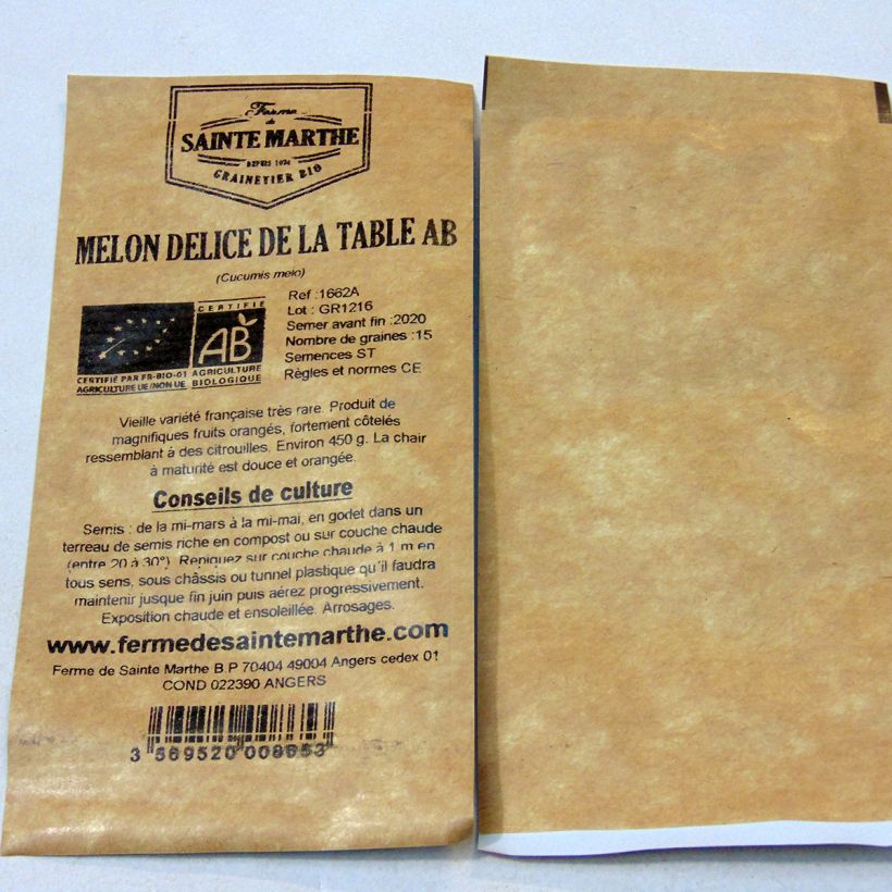 Exemple de spécimen de Melon Délice de la Table Bio - Ferme de Sainte Marthe Graines tel que livré