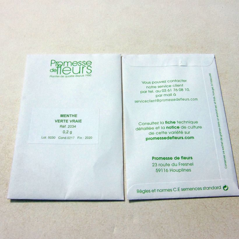 Exemple de spécimen de Menthe verte vraie Graines tel que livré