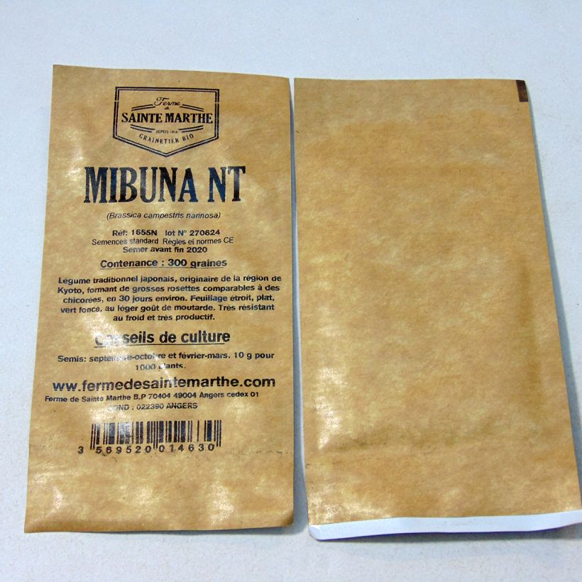 Exemple de spécimen de Mibuna NT - Ferme de Ste Marthe le sachet de 300 graines tel que livré