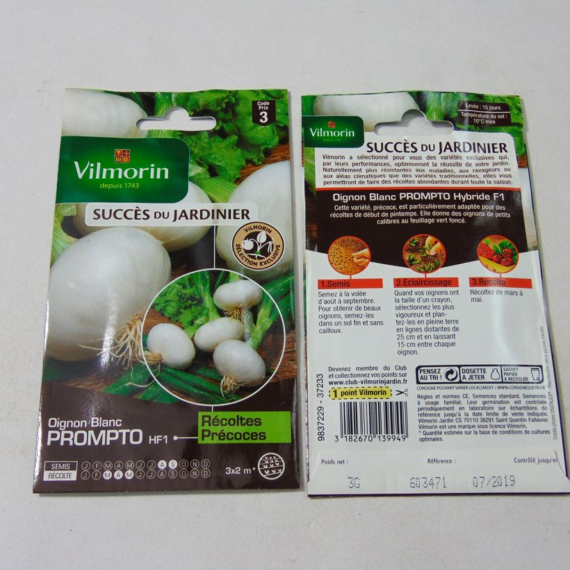 Exemple de spécimen de Oignon blanc Prompto F1 (Création Vilmorin) - Vilmorin le sachet de 750 graines (3g) tel que livré