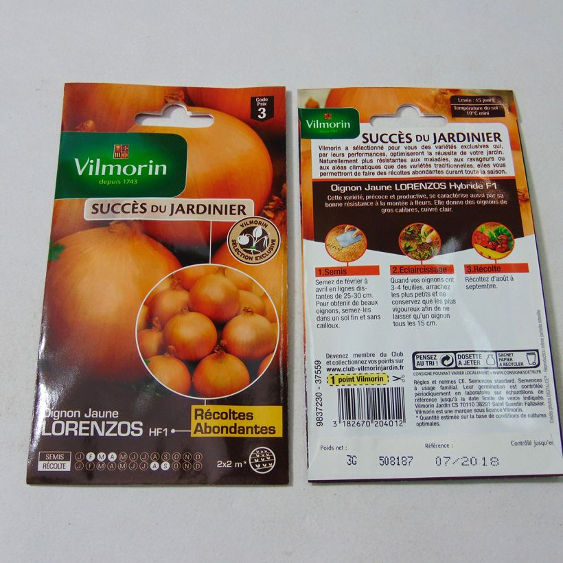 Exemple de spécimen de Oignon jaune Lorenzos (Création Vilmorin) - Vilmorin le sachet de 750 graines (3g) tel que livré