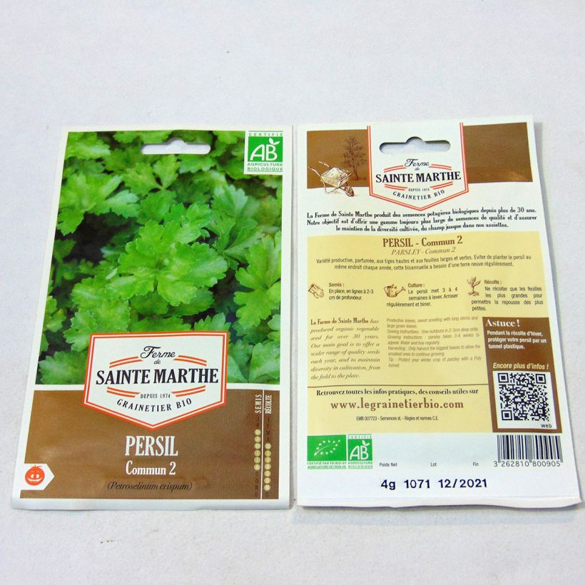 Exemple de spécimen de Persil commun 2 Bio - Ferme de Sainte Marthe Graines tel que livré