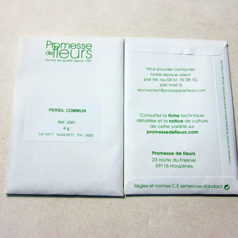 Exemple de spécimen de Persil commun Graines tel que livré