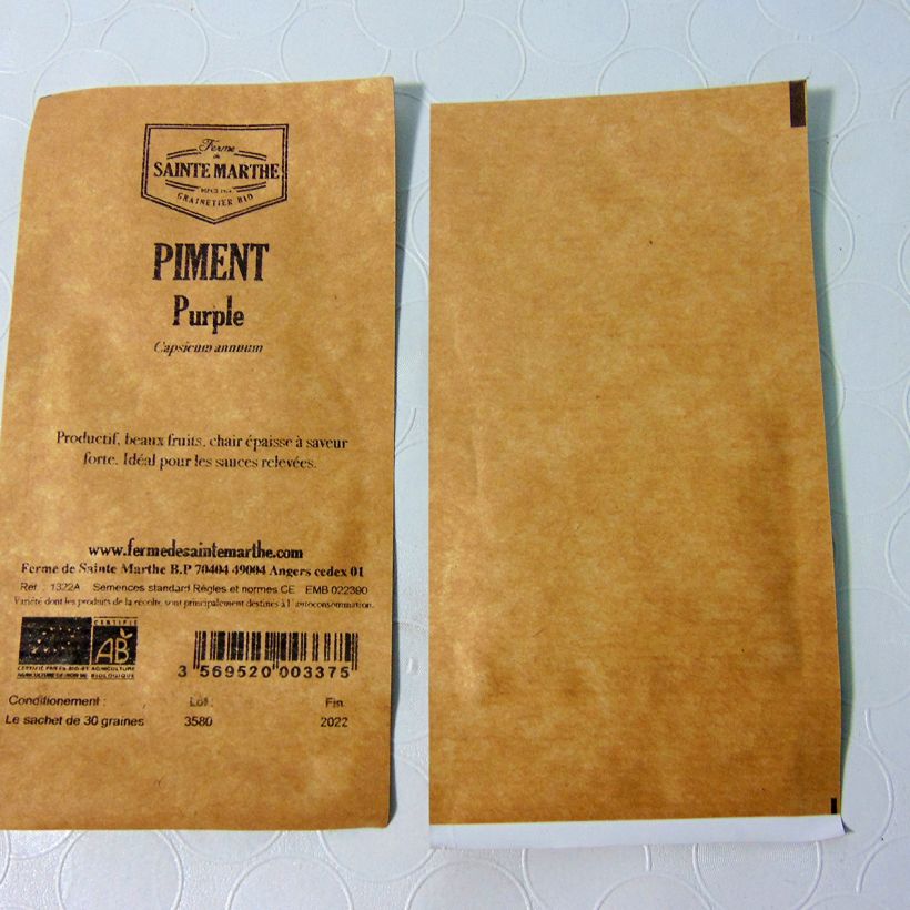 Exemple de spécimen de Piment Purple Bio - Ferme de Ste Marthe Graines tel que livré