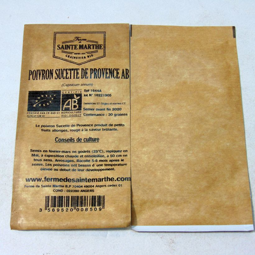 Exemple de spécimen de Piment Sucette de Provence Bio - Ferme de Sainte Marthe le sachet de 30 graines tel que livré