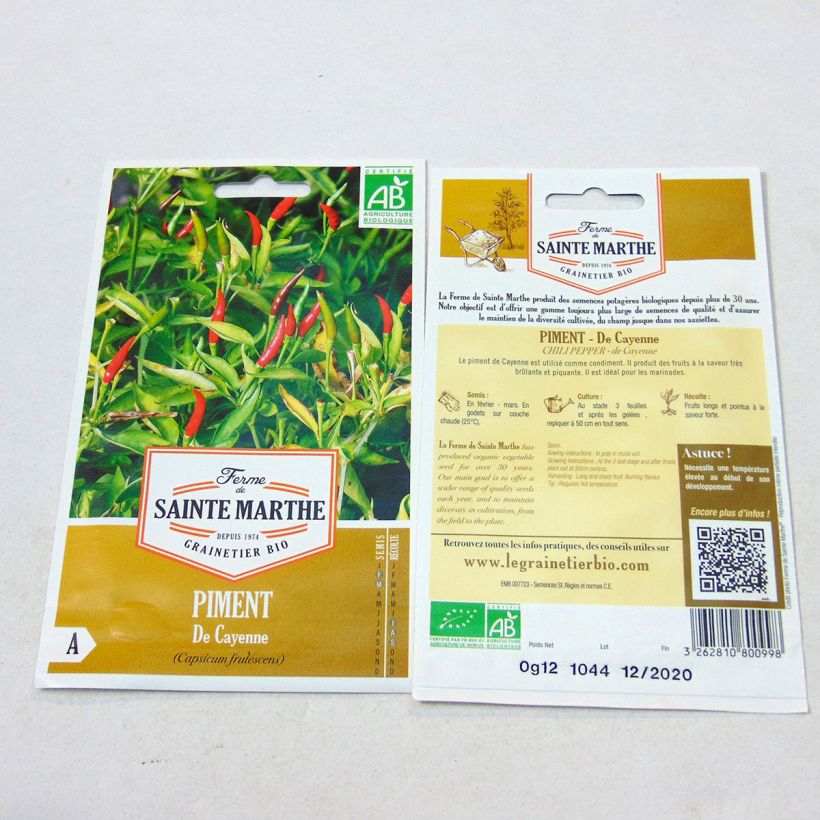 Exemple de spécimen de Piment de Cayenne Bio - Ferme de Sainte Marthe Graines tel que livré