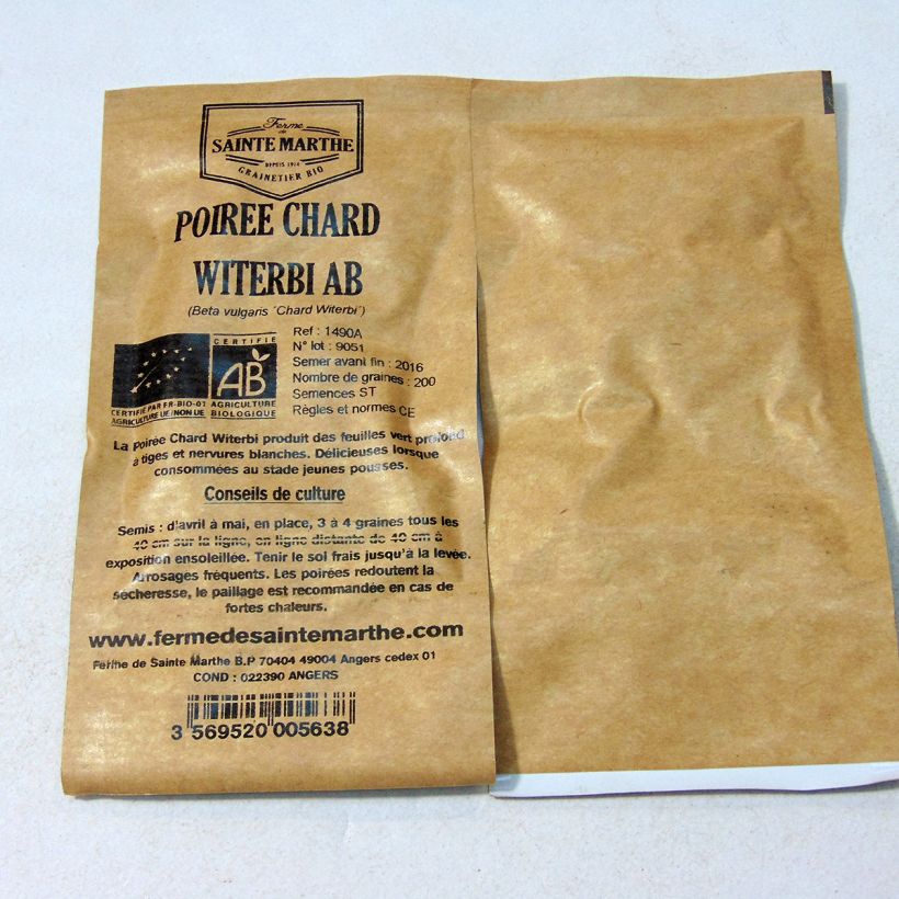 Exemple de spécimen de Poirée Chard Witerbi Bio - Ferme de Sainte Marthe le sachet de 200 graines (3g) tel que livré