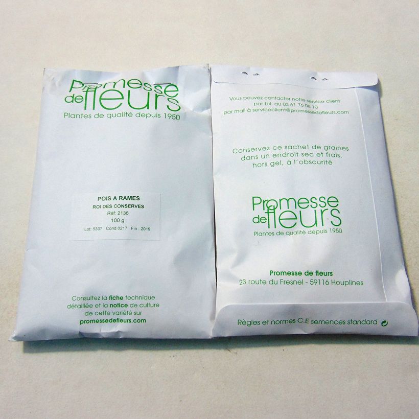 Exemple de spécimen de Pois à rames Roi des conserves à grains ronds Graines tel que livré
