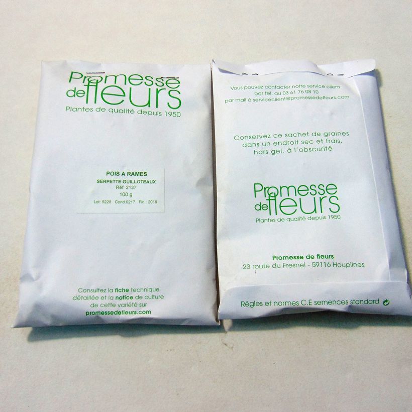 Exemple de spécimen de Pois à rames Serpette Guilloteaux à grains ronds - Pisum sativum Graines tel que livré