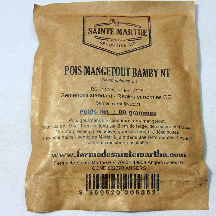 Exemple de spécimen de Pois nain Bamby mangetout NT - Ferme de Sainte Marthe tel que livré