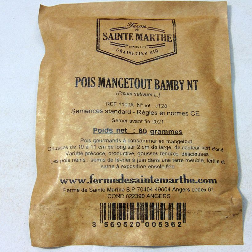 Exemple de spécimen de Pois nain Bamby mangetout NT - Ferme de Sainte Marthe Graines tel que livré