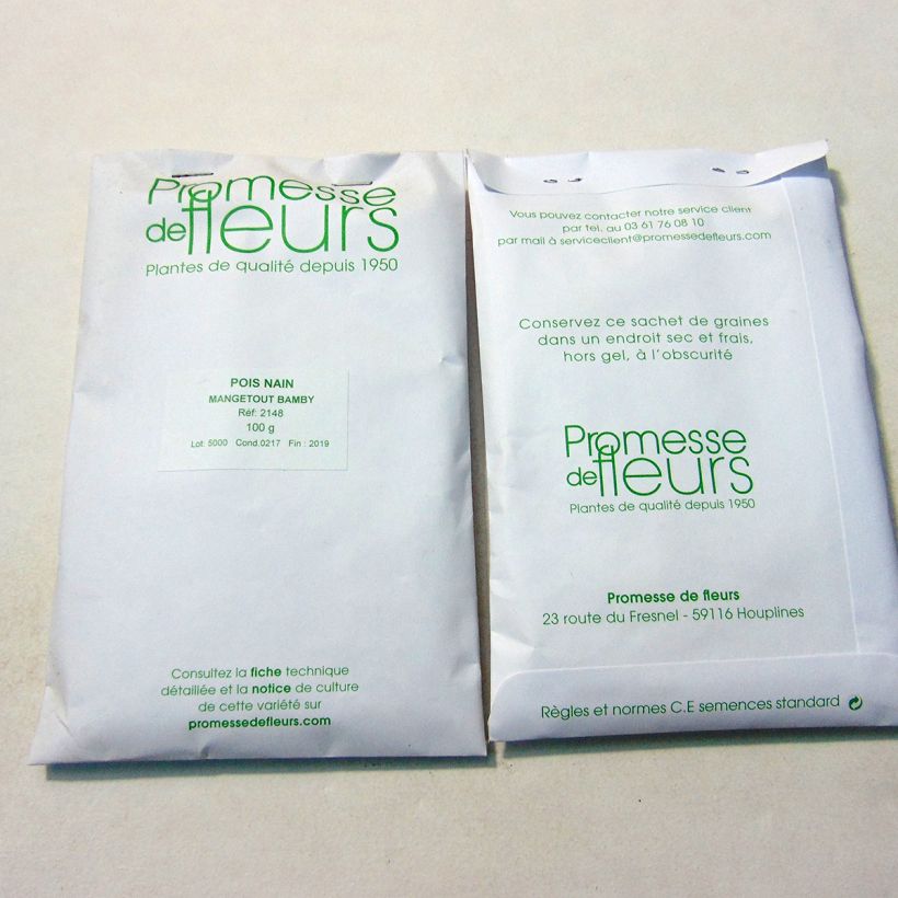 Exemple de spécimen de Pois nain Bamby mangetout - Pisum sativum Graines tel que livré