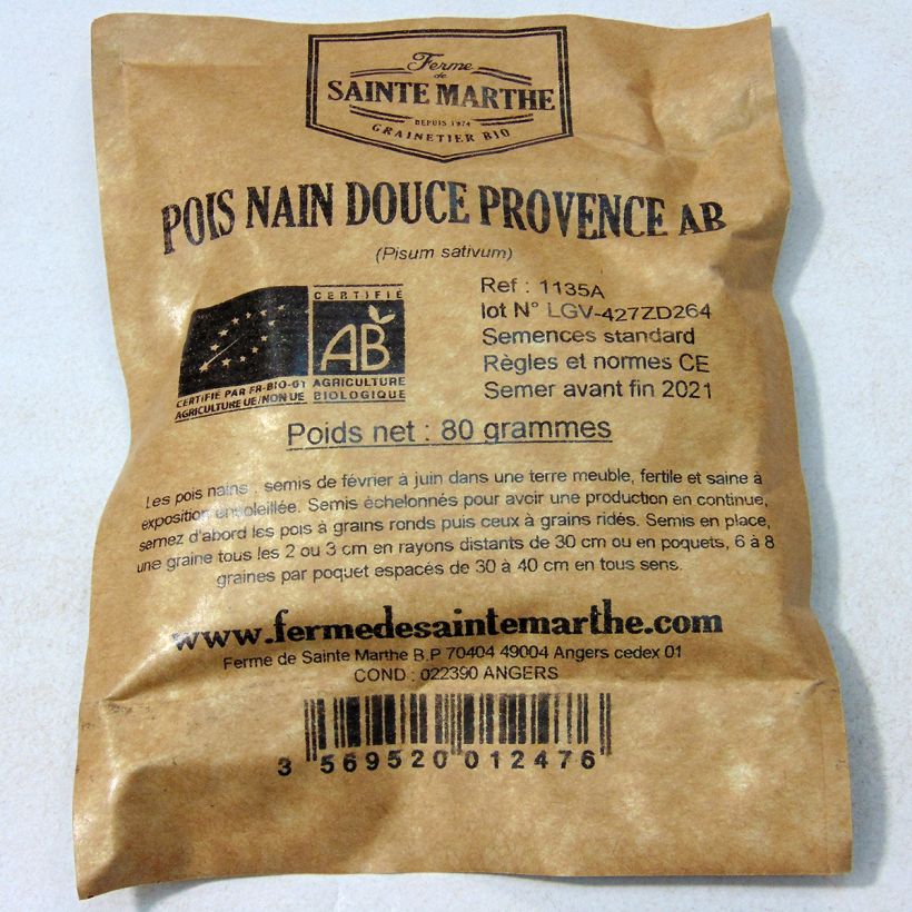 Exemple de spécimen de Pois nain Douce Provence Bio - Ferme de Sainte Marthe Graines tel que livré