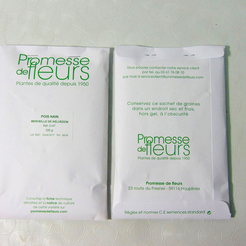 Exemple de spécimen de Pois nain Merveille de Kelvedon (grains ridés ) - Pisum sativum Graines tel que livré