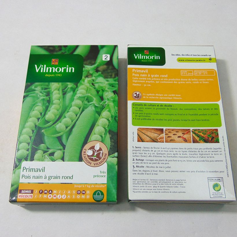 Exemple de spécimen de Pois nain Primavil à grain rond - Création Vilmorin le sachet de 600 graines (200g) tel que livré