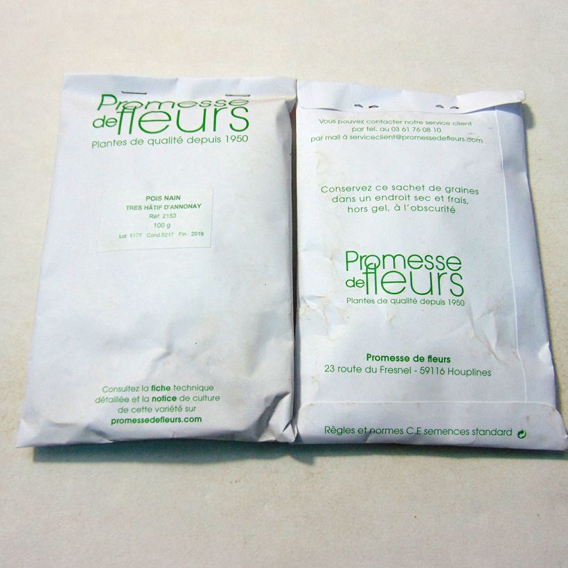 Exemple de spécimen de Pois nain Très Hâtif d'Annonay (grains ronds) - Pisum sativum le sachet de +/- 300 graines (minimum 100g) tel que livré