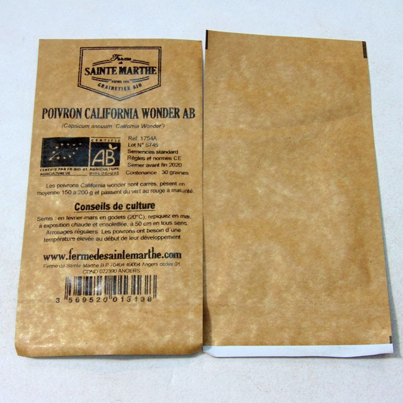 Exemple de spécimen de Poivron California Orange Wonder Bio - Ferme de Sainte Marthe Graines tel que livré