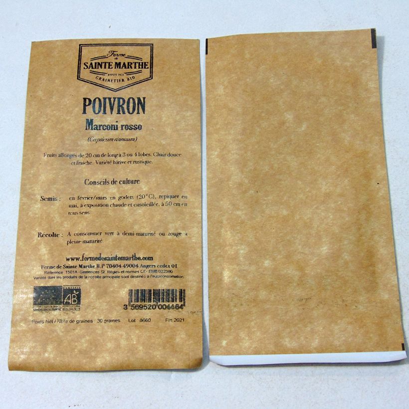 Exemple de spécimen de Poivron Marconi Rosso Bio - Ferme de Sainte Marthe Graines tel que livré