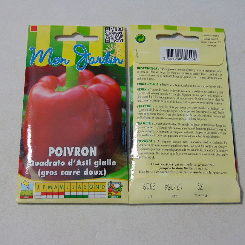 Exemple de spécimen de Poivron Quadrato d'Asti Giallo - Gros carré doux - Capsicum annuum Graines tel que livré