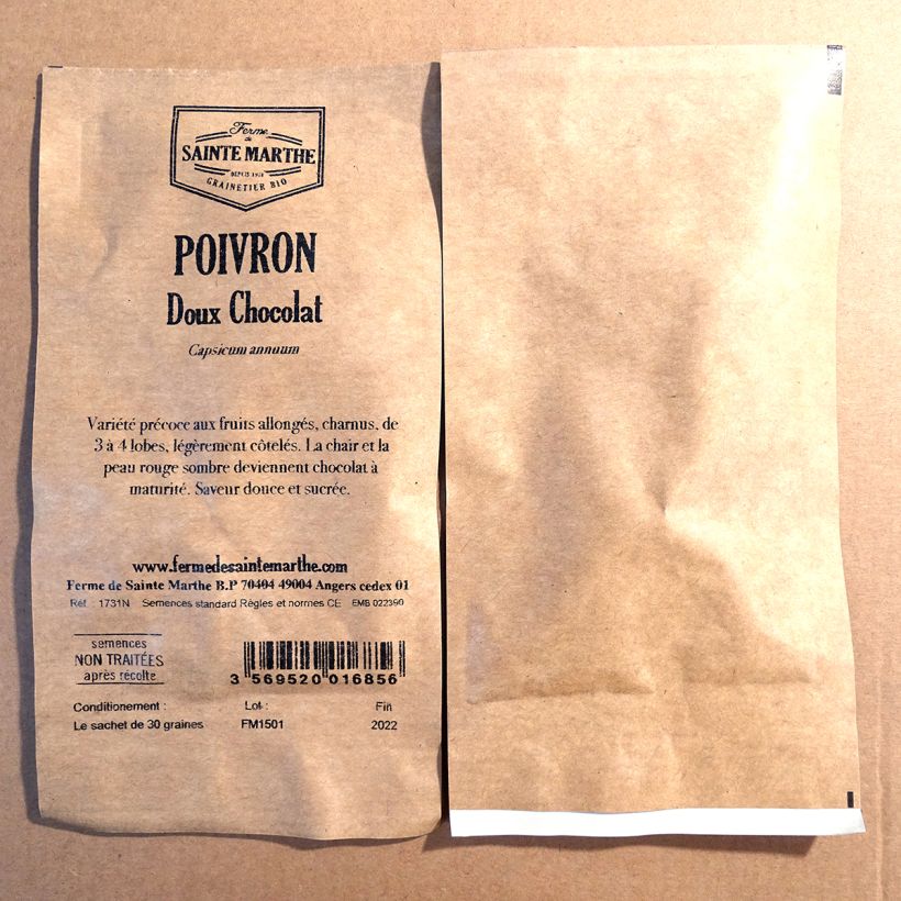 Exemple de spécimen de Poivron doux Chocolat NT - Ferme de Sainte Marthe Graines tel que livré