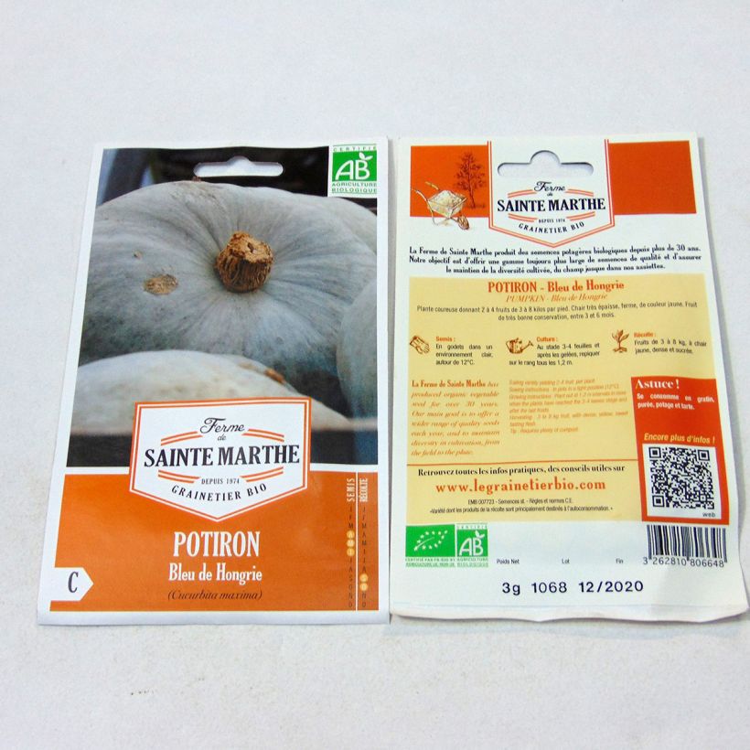 Exemple de spécimen de Potiron Bleu De Hongrie Bio - Ferme de Sainte Marthe Graines tel que livré