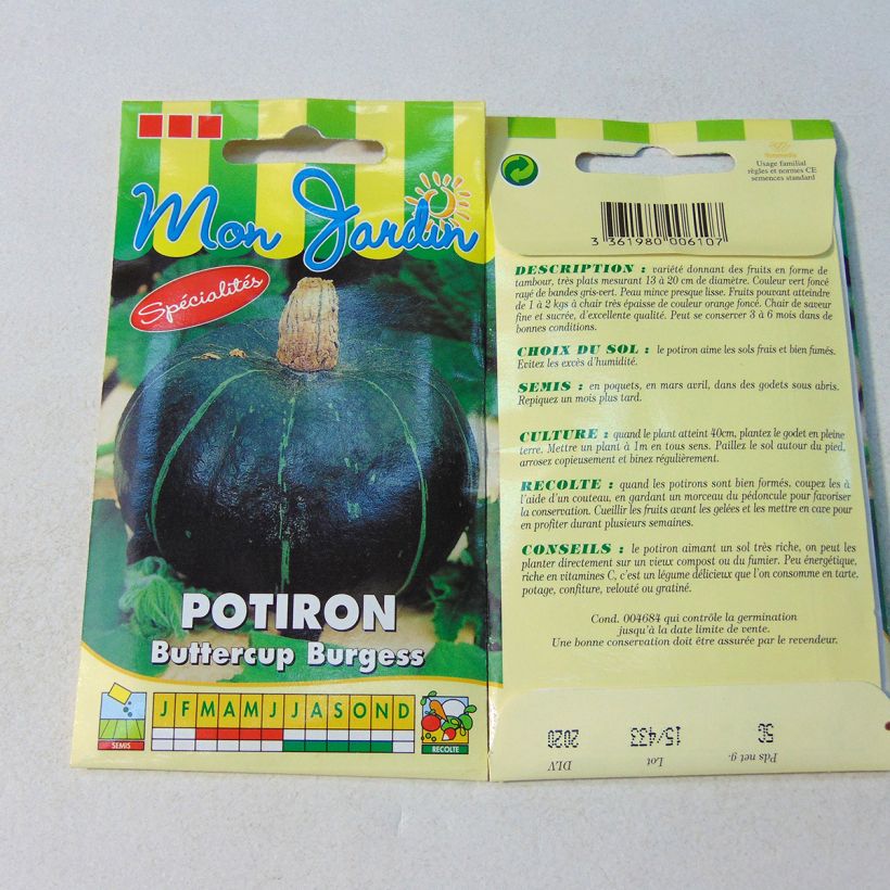 Exemple de spécimen de Potiron Buttercup Burgess - Cucurbita maxima Graines tel que livré