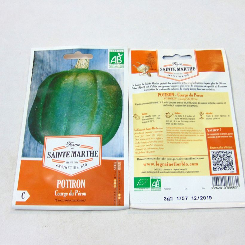 Exemple de spécimen de Potiron Courge du Pérou Bio - Ferme de Sainte Marthe Graines tel que livré