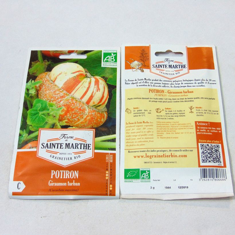 Exemple de spécimen de Potiron Giraumon Turban Bio - Ferme de Sainte Marthe Graines tel que livré
