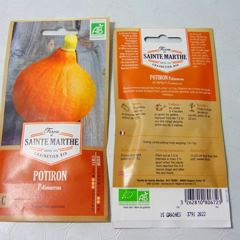 Exemple de spécimen de Potiron Potimarron Bio - Ferme de Sainte Marthe Graines tel que livré