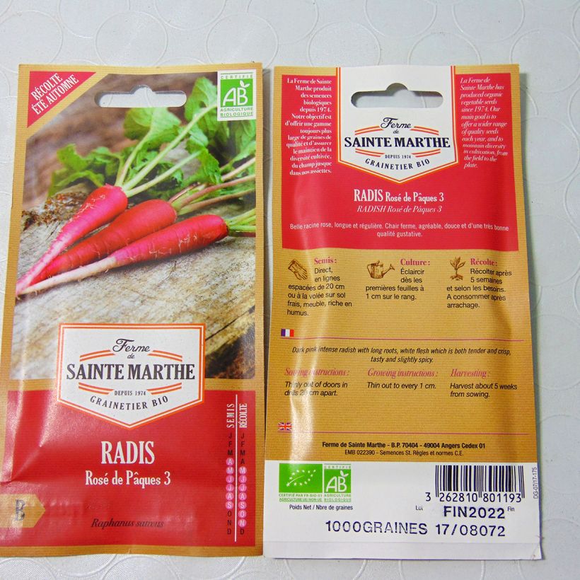 Exemple de spécimen de Radis Rose de Pâques 3 Bio - Ferme de Sainte Marthe Graines tel que livré