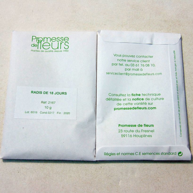 Exemple de spécimen de Radis de 18 jours - Raphanus sativus Graines tel que livré