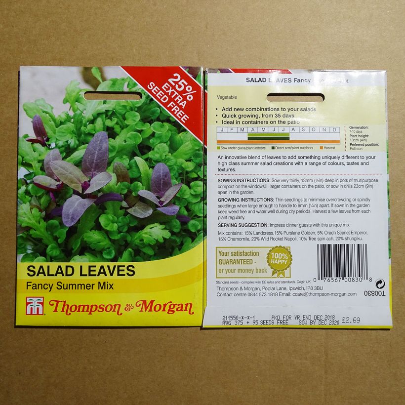 Exemple de spécimen de Salades à couper Fancy Summer Mix - Mesclun Graines tel que livré