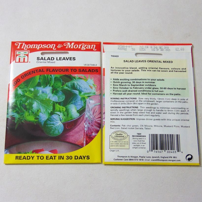Exemple de spécimen de Salades à couper Niche Oriental Mixed - Mesclun Graines tel que livré