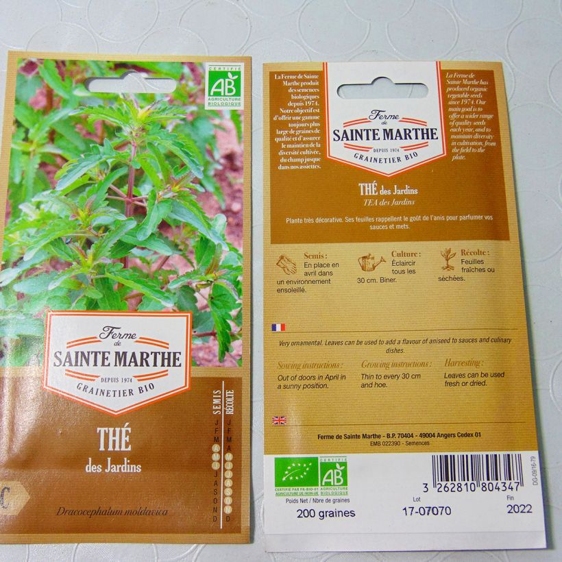 Exemple de spécimen de Thé des jardins Bio - Ferme de Sainte Marthe Graines tel que livré