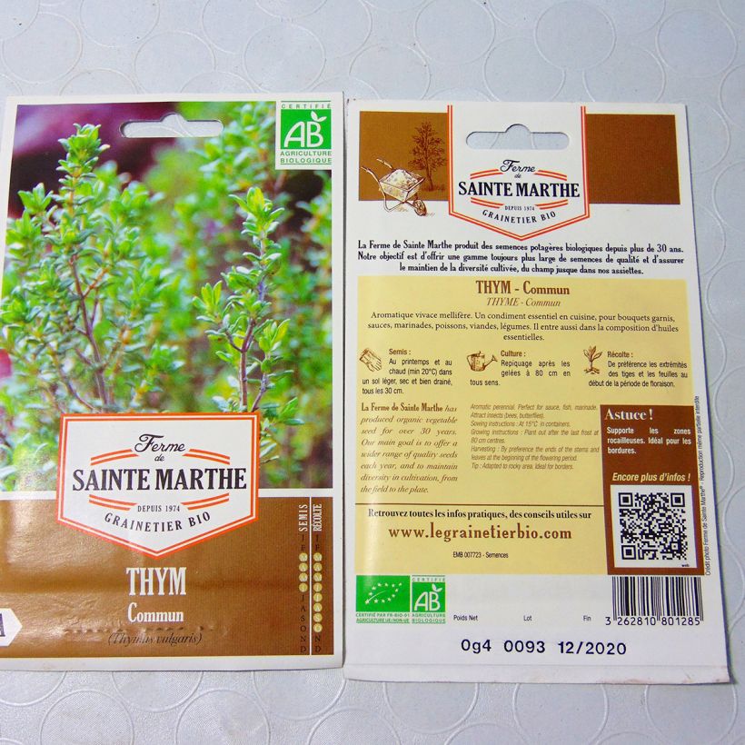 Exemple de spécimen de Thym commun Bio - Ferme de Sainte Marthe Graines tel que livré