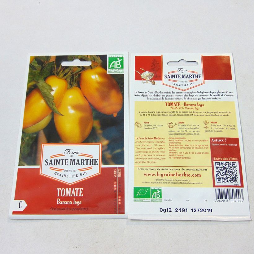 Exemple de spécimen de Tomate Banana Legs Bio - Ferme de Sainte Marthe Graines tel que livré