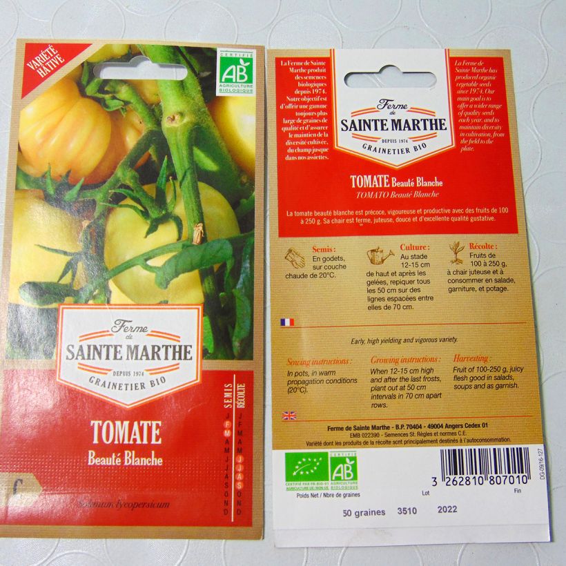 Exemple de spécimen de Tomate Beauté Blanche Bio - Ferme de Sainte Marthe tel que livré