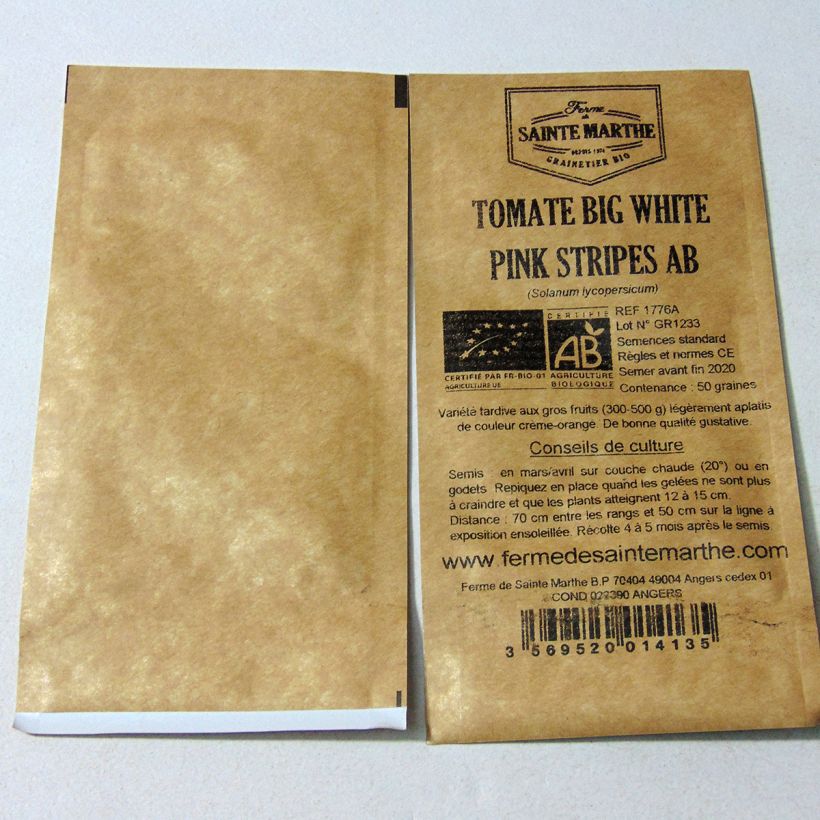 Exemple de spécimen de Tomate Big White Pink Stripes Bio - Ferme de Sainte Marthe Graines tel que livré