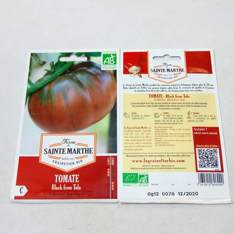 Exemple de spécimen de Tomate Black From Tula Bio - Ferme de Sainte Marthe tel que livré