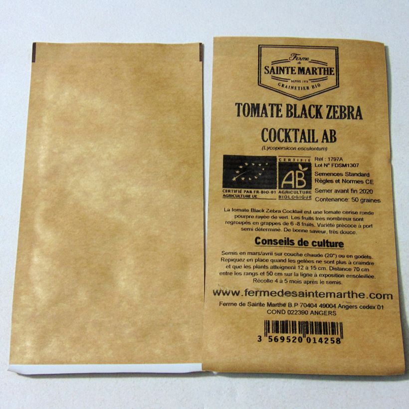Exemple de spécimen de Tomate Black Zebra Cocktail Bio - Ferme de Sainte Marthe Graines tel que livré