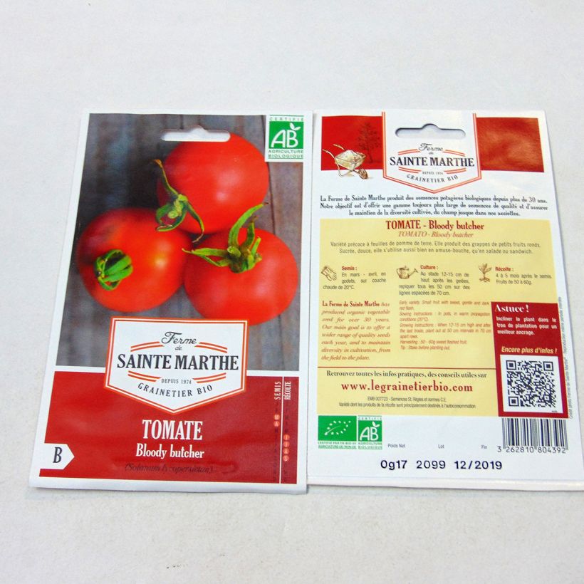 Exemple de spécimen de Tomate Bloody Butcher Bio - Ferme de Sainte Marthe Graines tel que livré