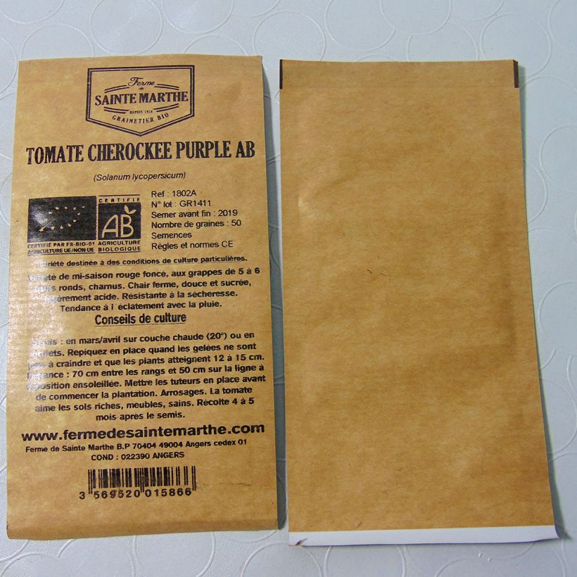 Exemple de spécimen de Tomate Cherokee Purple Bio - Ferme de Sainte Marthe Graines tel que livré