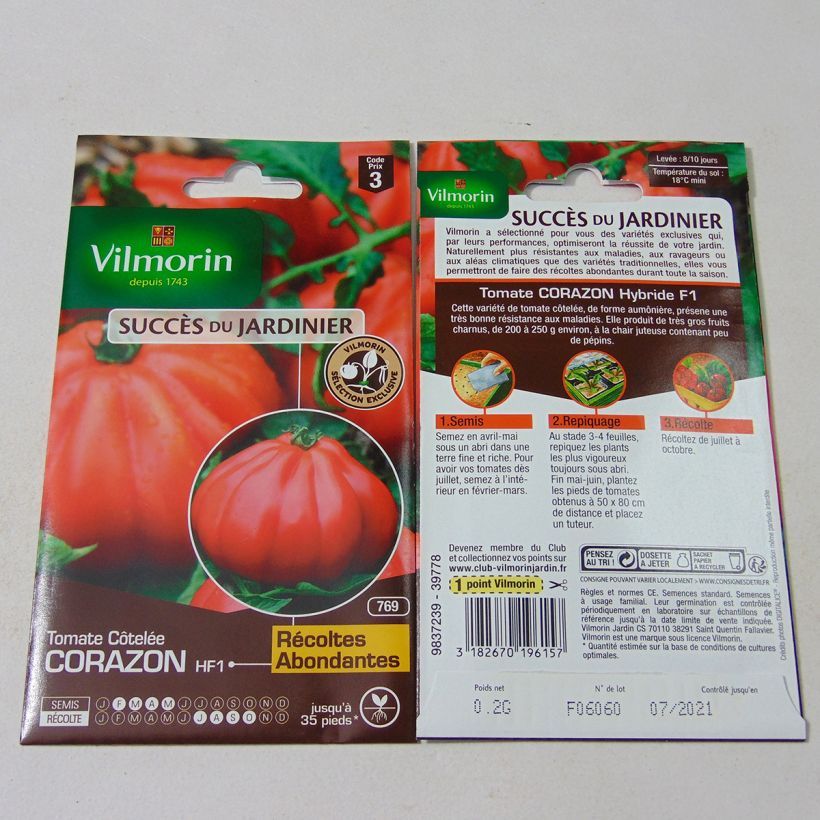 Exemple de spécimen de Tomate Corazon F1 - Vilmorin - Cœur de bœuf  hybride  Graines tel que livré