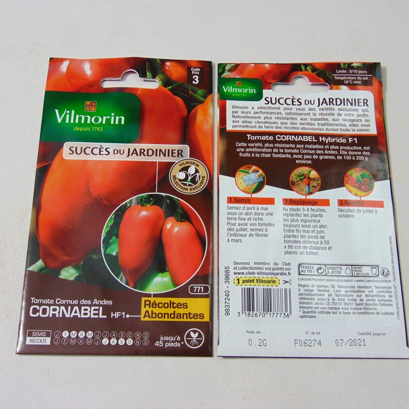 Exemple de spécimen de Tomate Cornabel F1 - Vilmorin tel que livré