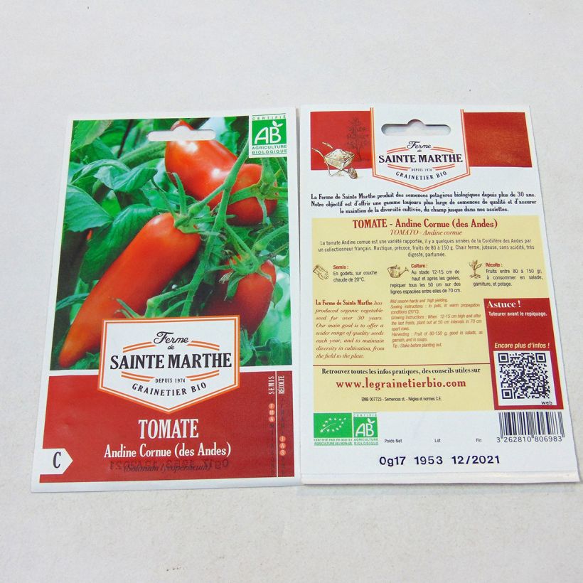 Exemple de spécimen de Tomate Cornue des Andes Bio – Ferme de Sainte Marthe tel que livré